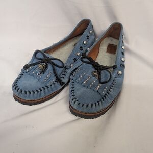 Coach Women's 9B Blue Moccasin Suede Slippers